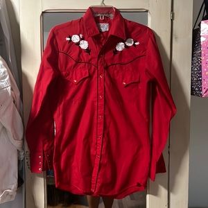 Ely Diamond small pearl snap shirt.  Wild Rose